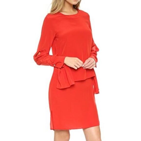 Long-sleeve Layered Silk Dress In Poppy - Picture 4 of 11